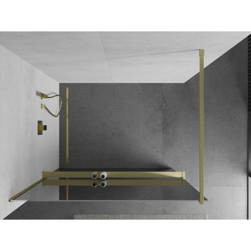 Mexen Kioto+ duschvägg med hylla Walk-in 130 x 200 cm, spegel, borstad guld - 800-130-121-55-50