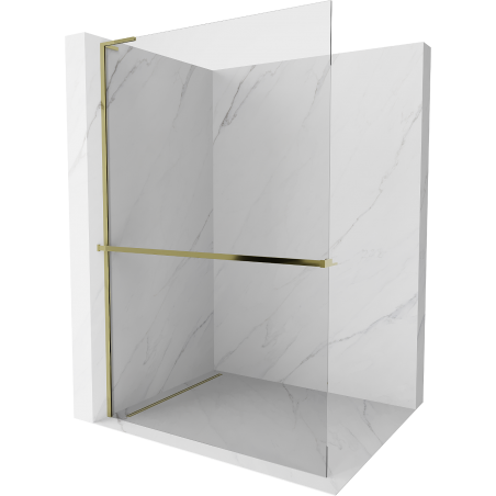 Mexen Kioto+ L ścianka prysznicowa z półką Walk-in 75 x 200 cm, transparent, złota - 800-075-123-50-00