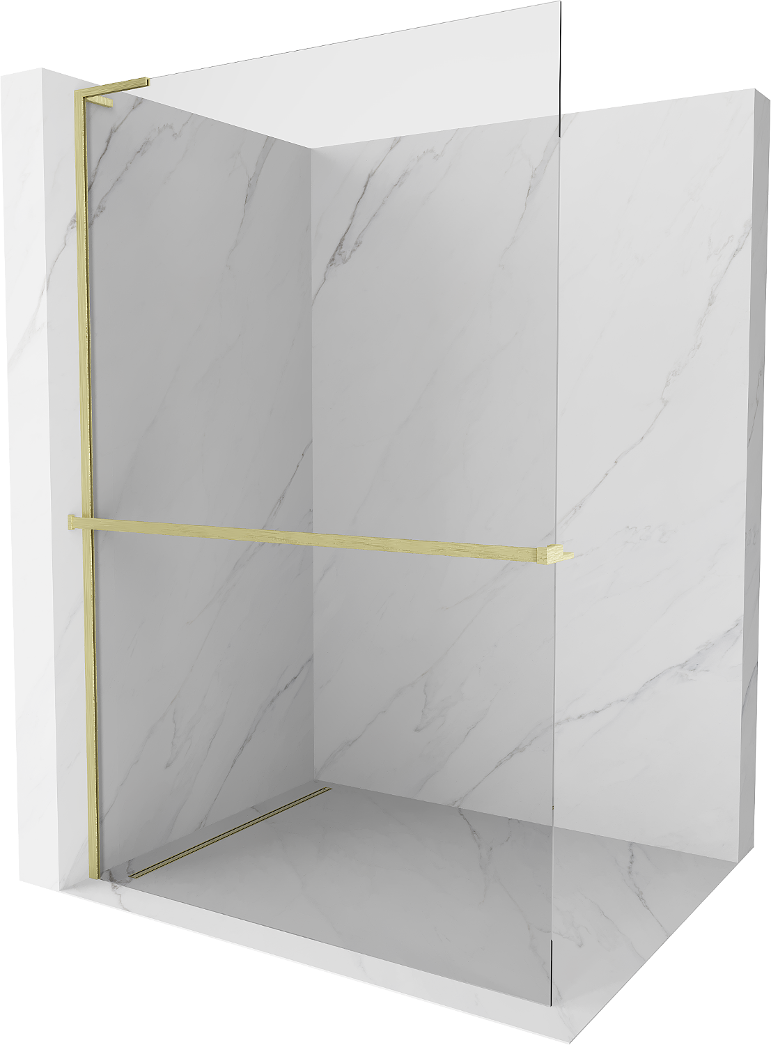 Mexen Kioto+ L ścianka prysznicowa z półką Walk-in 50 x 200 cm, transparent, złota szczotkowana - 800-050-123-55-00