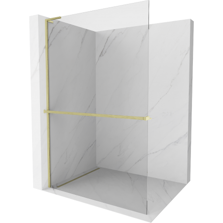 Mexen Kioto+ L Duschwand mit Ablage Walk-in 65 x 200 cm, transparent, gebürstet Gold - 800-065-123-55-00