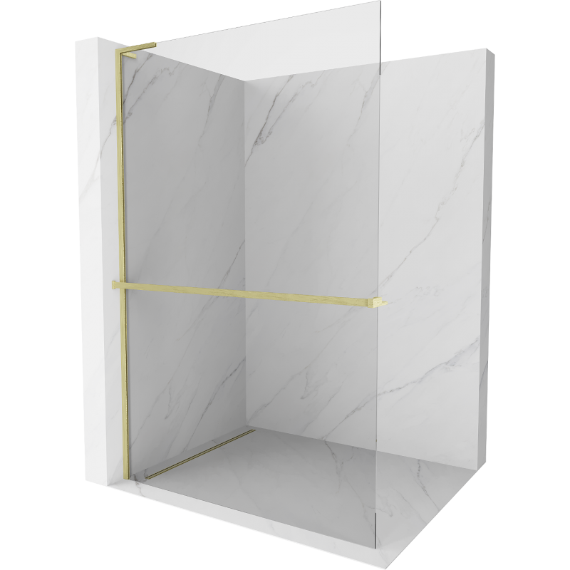 Mexen Kioto+ L Shower Wall with Walk-in Shelf 100 x 200 cm, Transparent, Brushed Gold - 800-100-123-55-00