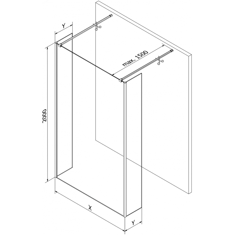 Mexen Kioto paroi de douche autoportante 110 x 30 x 30 cm, cadre noir, gris canon brossé - 800-110-030-222-66-70-030