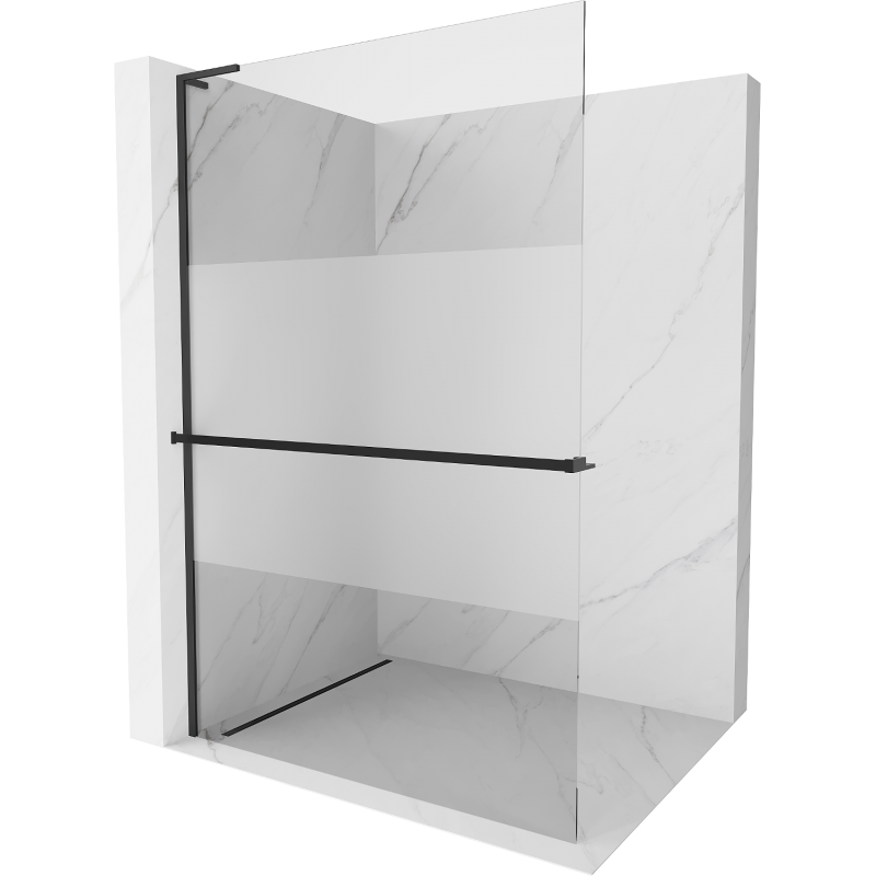 Mexen Kioto+ L parede de duche com prateleira Walk-in 110 x 200 cm, transparente/fosco, preto - 800-110-123-70-35