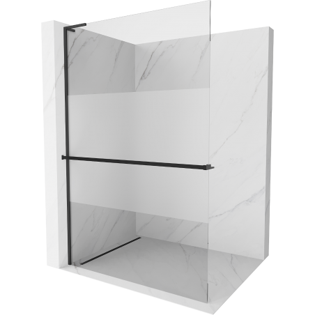 Mexen Kioto+ L shower wall with shelf Walk-in 110 x 200 cm, transparent/frosted, black - 800-110-123-70-35