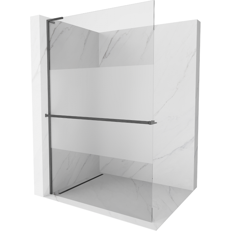 Mexen Kioto+ L Shower Wall with Walk-in Shelf 90 x 200 cm, Transparent/Frosted, Gun Gray Brushed - 800-090-123-66-35