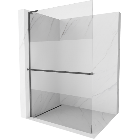 Mexen Kioto+ L Shower Wall with Walk-in Shelf 90 x 200 cm, Transparent/Frosted, Gun Gray Brushed - 800-090-123-66-35