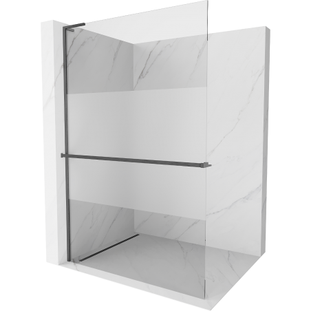 Mexen Kioto+ L shower wall with shelf Walk-in 100 x 200 cm, transparent/frosted, brushed gun gray - 800-100-123-66-35