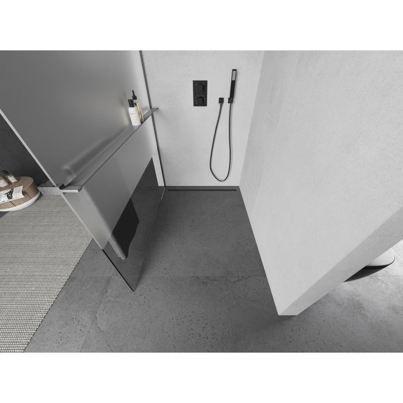 Mexen Kioto+ L panel de ducha con estante Walk-in 100 x 200 cm, transparente/esmerilado, gris arma cepillado - 800-100-123-66-35