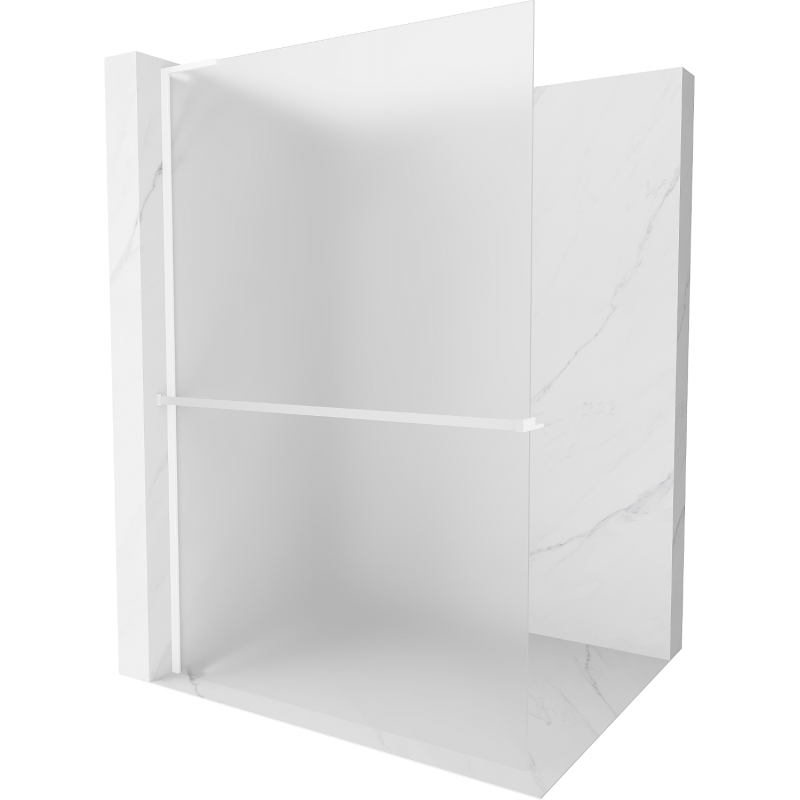 Mexen Kioto+ L Walk-in Shower Panel with Shelf 120 x 200 cm, Frosted, White - 800-120-123-20-30