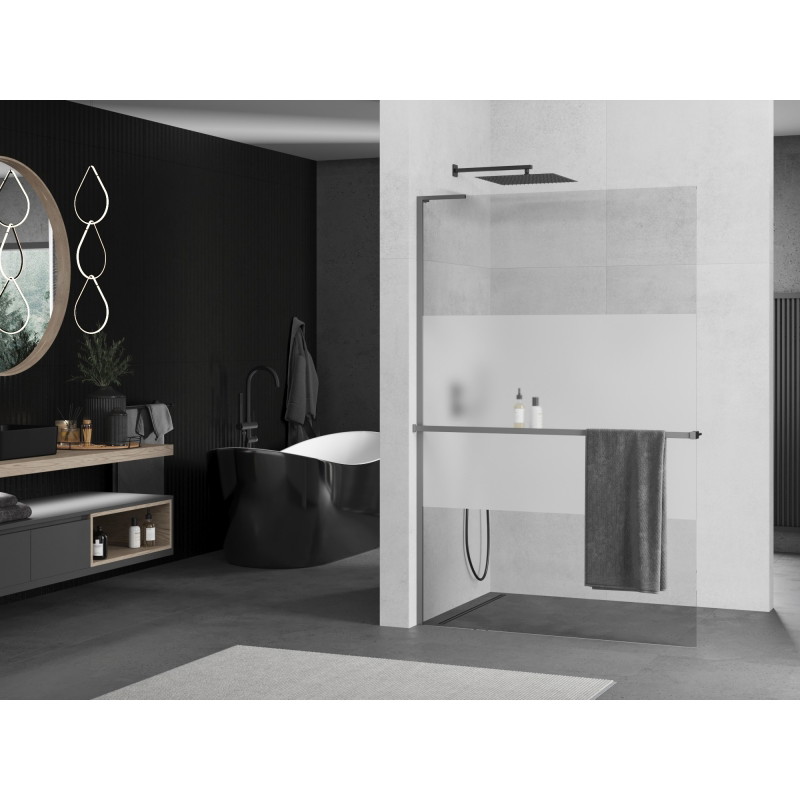 Mexen Kioto+ L dušisein riiuliga Walk-in 80 x 200 cm, läbipaistev/looritatud, püssimetall - 800-080-123-95-35