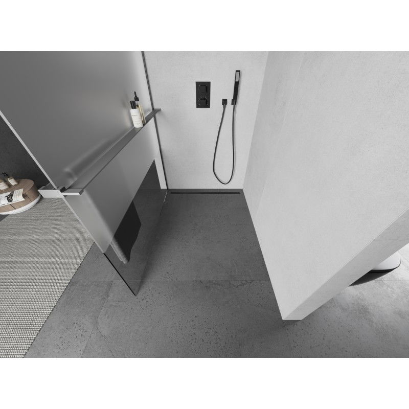 Mexen Kioto+ L parede de duche com prateleira Walk-in 100 x 200 cm, transparente/frosted, gun metal - 800-100-123-95-35