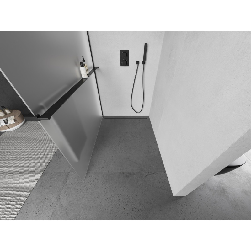 Mexen Kioto+ L dušisein koos Walk-in riiuliga 100 x 200 cm, härmas, must - 800-100-123-70-30