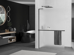 Mexen Kioto+ L Duschwand mit Regal Walk-in 100 x 200 cm, matt, schwarz - 800-100-123-70-30
