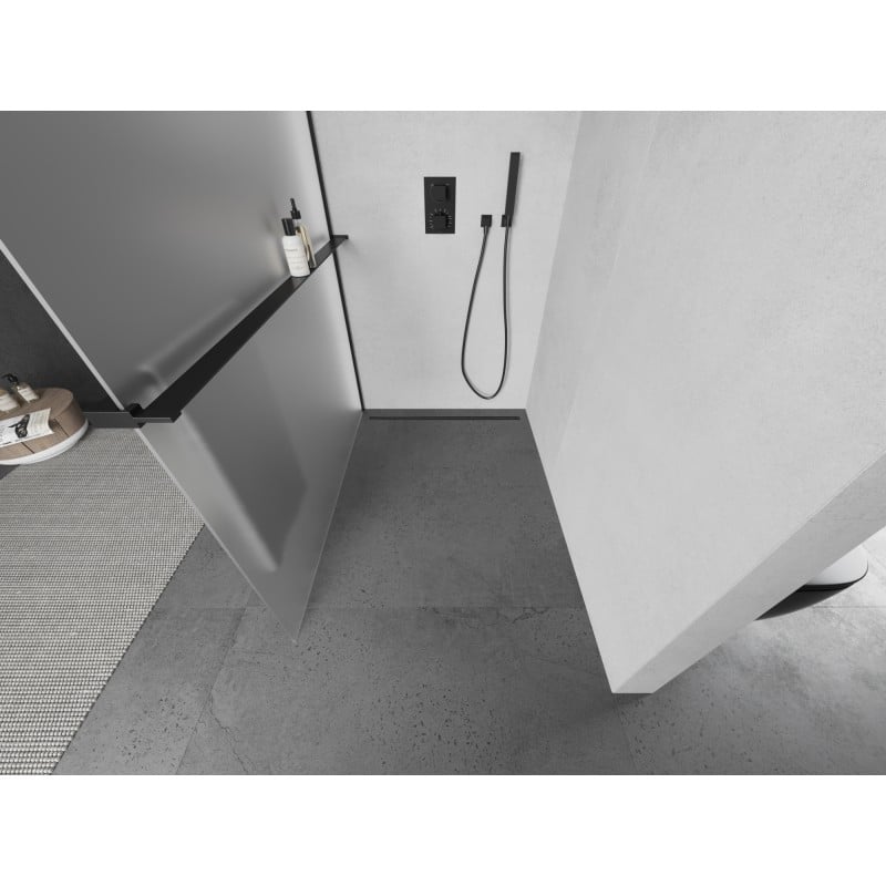 Mexen Kioto+ L douchescherm met plank Walk-in 80 x 200 cm, matglas, zwart - 800-080-123-70-30