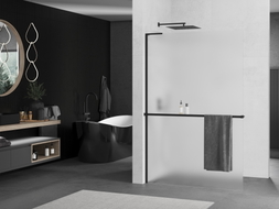 Mexen Kioto+ L zaslon za tuš s policom Walk-in 70 x 200 cm, mraz, crna - 800-070-123-70-30