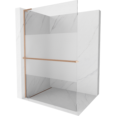 Mexen Kioto+ L shower wall with shelf Walk-in 80 x 200 cm, transparent/frosted, brushed copper - 800-080-123-65-35