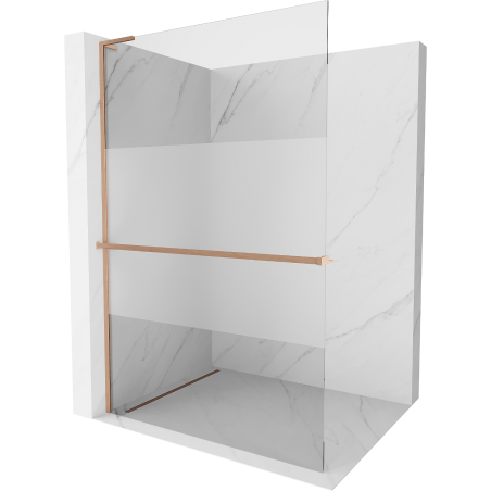 Mexen Kioto+ L Duschwand mit Ablage Walk-in 90 x 200 cm, transparent/matt, gebürstetes Kupfer - 800-090-123-65-35