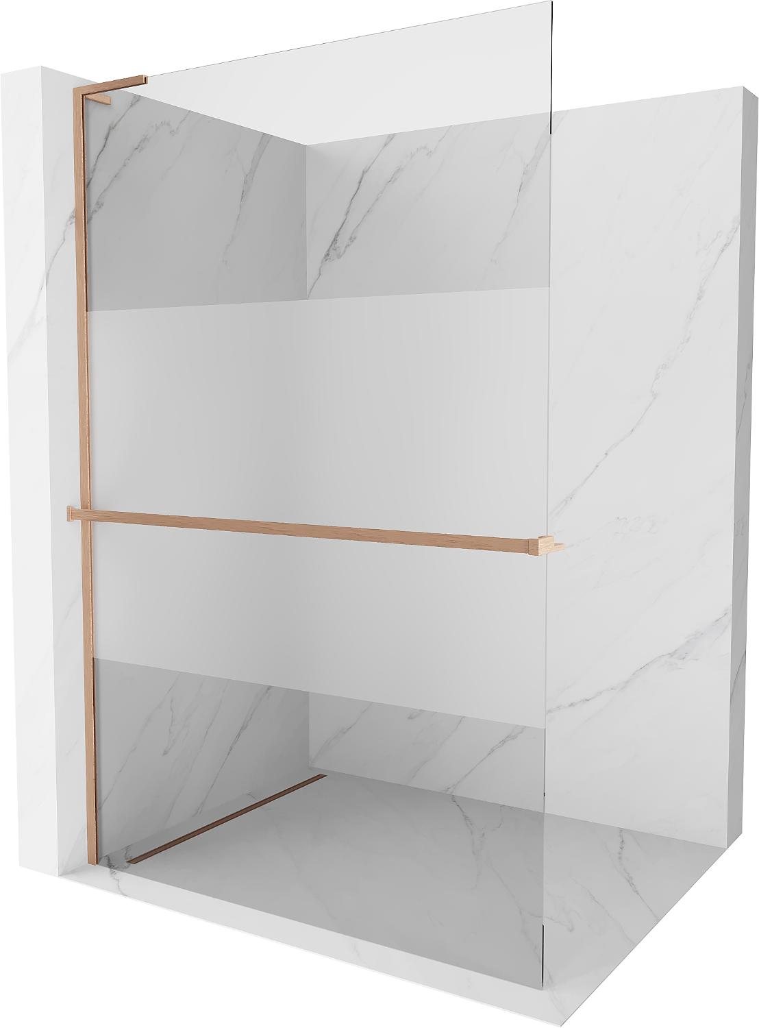 Mexen Kioto+ L ścianka prysznicowa z półką Walk-in 100 x 200 cm, transparent/szron, miedź szczotkowana - 800-100-123-65-35