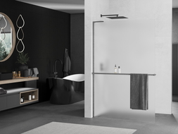 Mexen Kioto+ L duschvägg med hylla Walk-in 110 x 200 cm, frost, gun gray borstad - 800-110-123-66-30