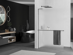 Mexen Kioto+ L tuš pregrada s policom Walk-in 100 x 200 cm, matirano, gun metal - 800-100-123-95-30