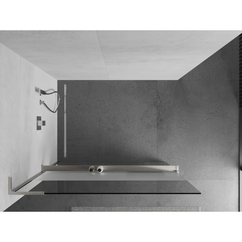 Mexen Kioto+ L shower wall with shelf Walk-in 90 x 200 cm, transparent/frosted, brushed nickel - 800-090-123-97-35