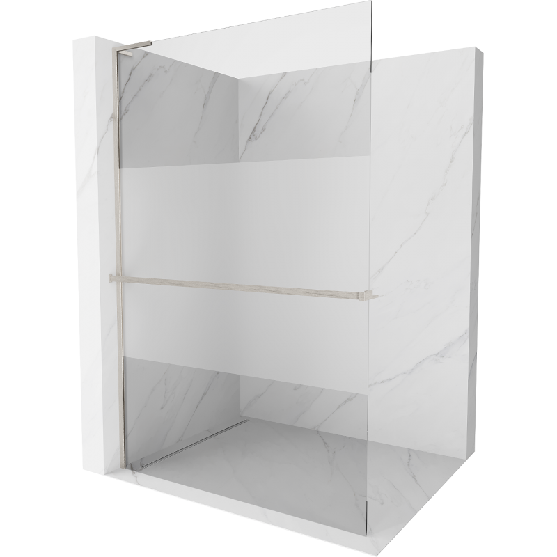 Mexen Kioto+ L Duschwand mit Ablage Walk-in 110 x 200 cm, transparent/Matt, gebürsteter Nickel - 800-110-123-97-35