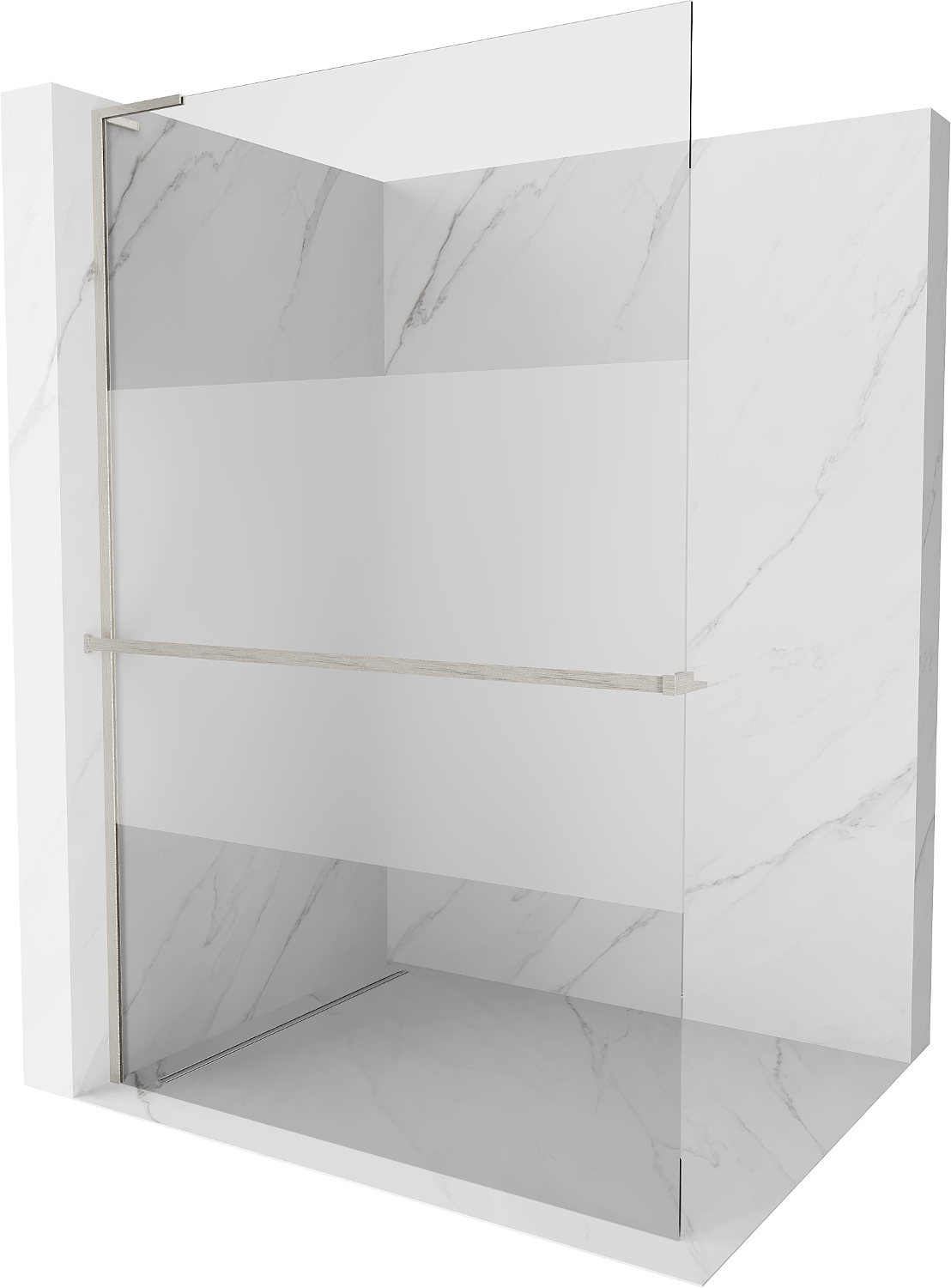 Mexen Kioto+ L ścianka prysznicowa z półką Walk-in 120 x 200 cm, transparent/szron, nikiel szczotkowany - 800-120-123-97-35