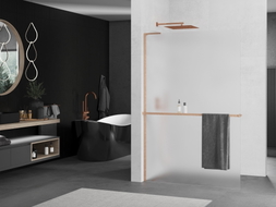 Mexen Kioto+ L pregrada za tuš s policom Walk-in 120 x 200 cm, mraz, brušeni bakar - 800-120-123-65-30