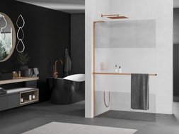 Mexen Kioto+ L tuš paravan s policom Walk-in 80 x 200 cm, prozirno/mraz, ružičasto zlato - 800-080-123-60-35