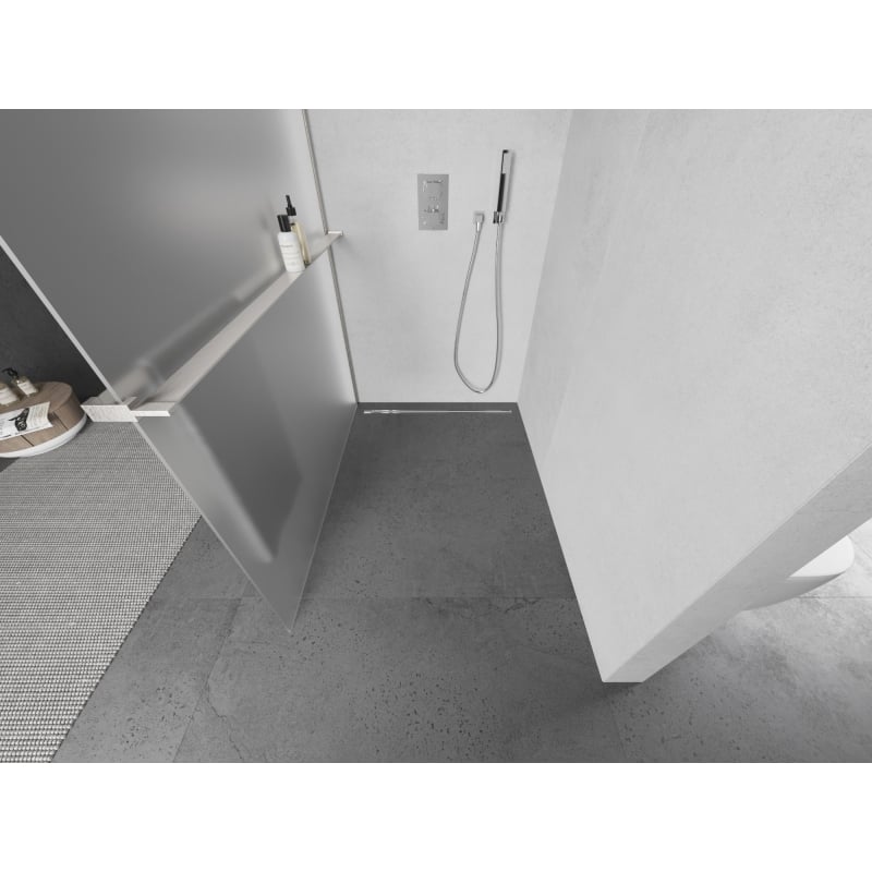 Mexen Kioto+ L Shower Wall with Shelf Walk-in 120 x 200 cm, Frosted, Brushed Nickel - 800-120-123-97-30