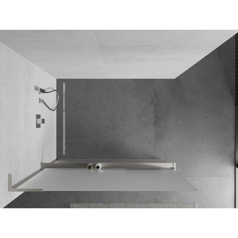 Mexen Kioto+ L douchewand met plank Walk-in 80 x 200 cm, matglas, geborsteld nikkel - 800-080-123-97-30