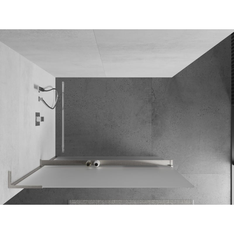 Mexen Kioto+ L pregrada za tuš s policom Walk-in 80 x 200 cm, mraz, brušeni nikal - 800-080-123-97-30