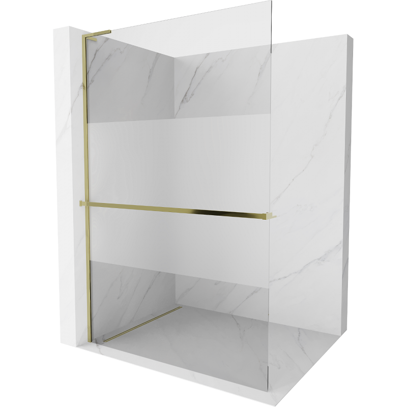 Mexen Kioto+ L shower wall with a shelf Walk-in 110 x 200 cm, transparent/frosted, gold - 800-110-123-50-35