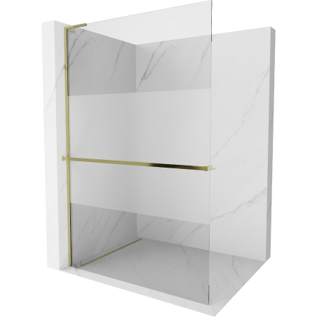 Mexen Kioto+ L paroi de douche avec étagère Walk-in 120 x 200 cm, transparent/opaque, doré - 800-120-123-50-35