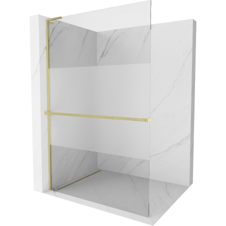 Mexen Kioto+ L Duschwand mit Ablage Walk-in 80 x 200 cm, transparent/frosted, gebürstetes Gold - 800-080-123-55-35