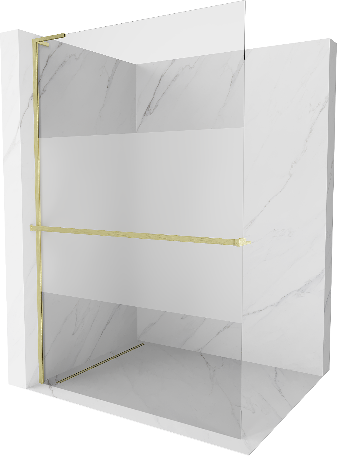 Mexen Kioto+ L ścianka prysznicowa z półką Walk-in 100 x 200 cm, transparent/szron, złota szczotkowana - 800-100-123-55-35