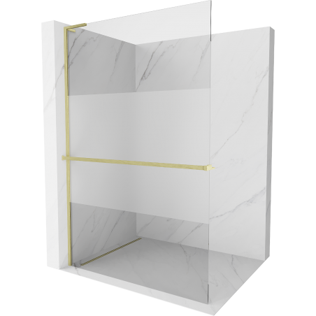 Mexen Kioto+ L Walk-in Shower Panel with Shelf 110 x 200 cm, Transparent/Frosted, Brushed Gold - 800-110-123-55-35