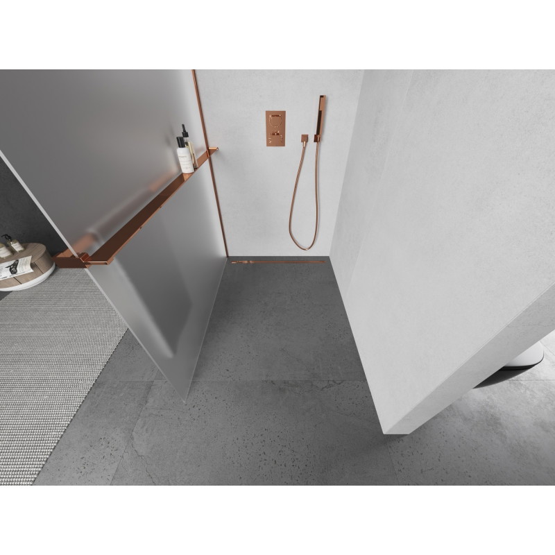 Mexen Kioto+ L dušinurk riiuliga Walk-in 70 x 200 cm, jääklaas, roosa kuld - 800-070-123-60-30
