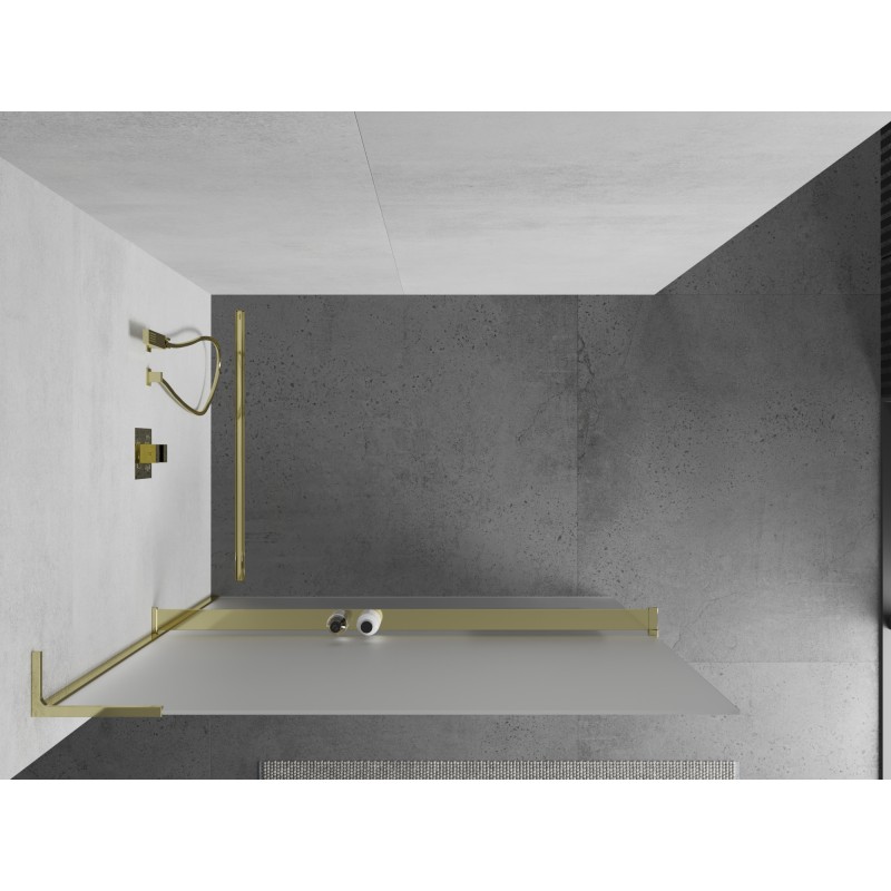 Mexen Kioto+ L ścianka prysznicowa z półką Walk-in 90 x 200 cm, szron, złota - 800-090-123-50-30