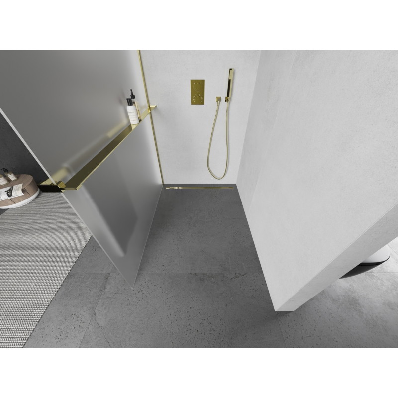 Mexen Kioto+ L dušisein riiuliga Walk-in 100 x 200 cm, härmatis, kuldne - 800-100-123-50-30