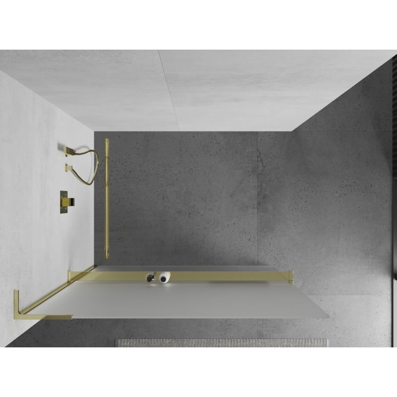 Mexen Kioto+ L mampara de ducha con estante Walk-in 110 x 200 cm, escarcha, dorada - 800-110-123-50-30