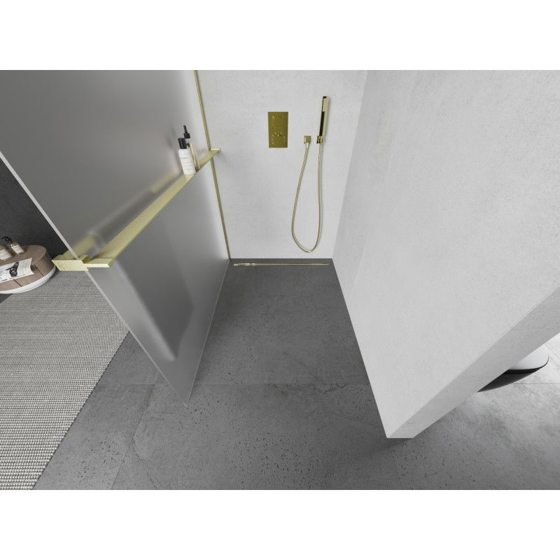 Mexen Kioto+ L Duschwand mit Ablage Walk-in 70 x 200 cm, matt, gebürstetes Gold - 800-070-123-55-30