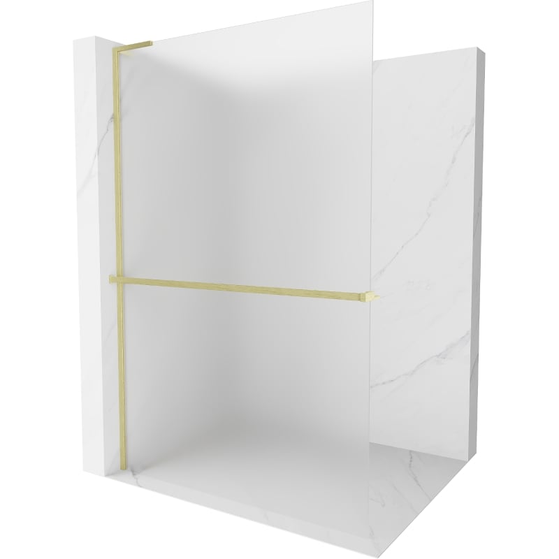 Mexen Kioto+ L Shower Wall with Shelf Walk-in 80 x 200 cm, Frosted, Brushed Gold - 800-080-123-55-30