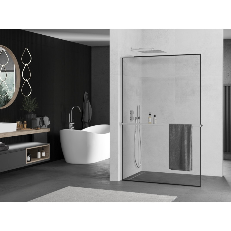 Mexen Kioto+ L dušisein riiuliga Walk-in 60 x 200 cm, must raam, kroom - 800-060-123-01-70