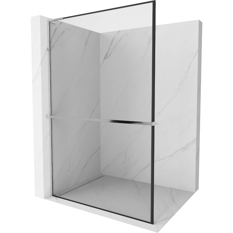 Mexen Kioto+ L Shower Wall with Walk-in Shelf 80 x 200 cm, Black Pattern, Chrome - 800-080-123-01-70