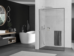Mexen Kioto+ L Duschwand mit Ablage Walk-in 110 x 200 cm, schwarzer Rahmen, Chrom - 800-110-123-01-70