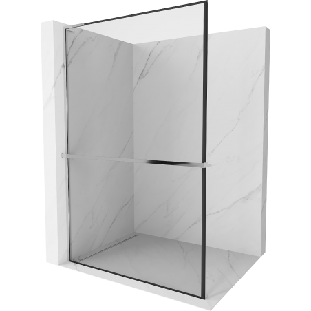 Mexen Kioto+ L Shower Screen with Shelf Walk-in 120 x 200 cm, Black Frame, Chrome - 800-120-123-01-70