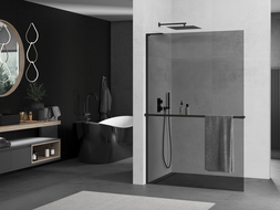 Mexen Kioto+ L Duschwand mit Wandhalterung 80 x 200 cm, graphit, schwarz - 800-080-123-70-40