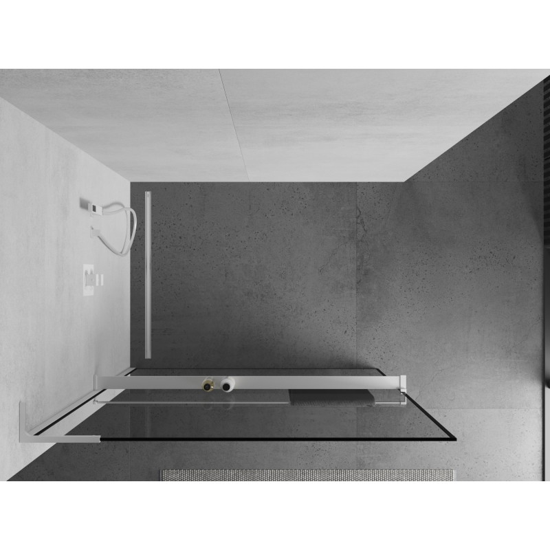 Mexen Kioto+ L dušisein riiuliga Walk-in 60 x 200 cm, must raam, valge - 800-060-123-20-70