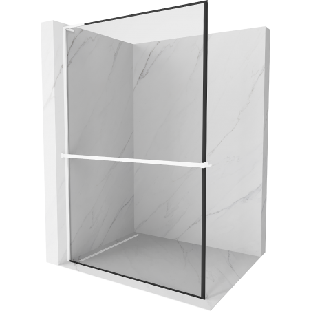 Mexen Kioto+ L Shower Wall with Shelf Walk-in 120 x 200 cm, Black Frame, White - 800-120-123-20-70